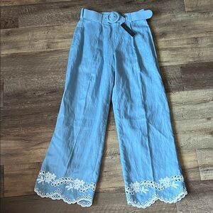 Elie Tahari Sky Blue Wide Leg Pants Embroidery Cut Outs NWT